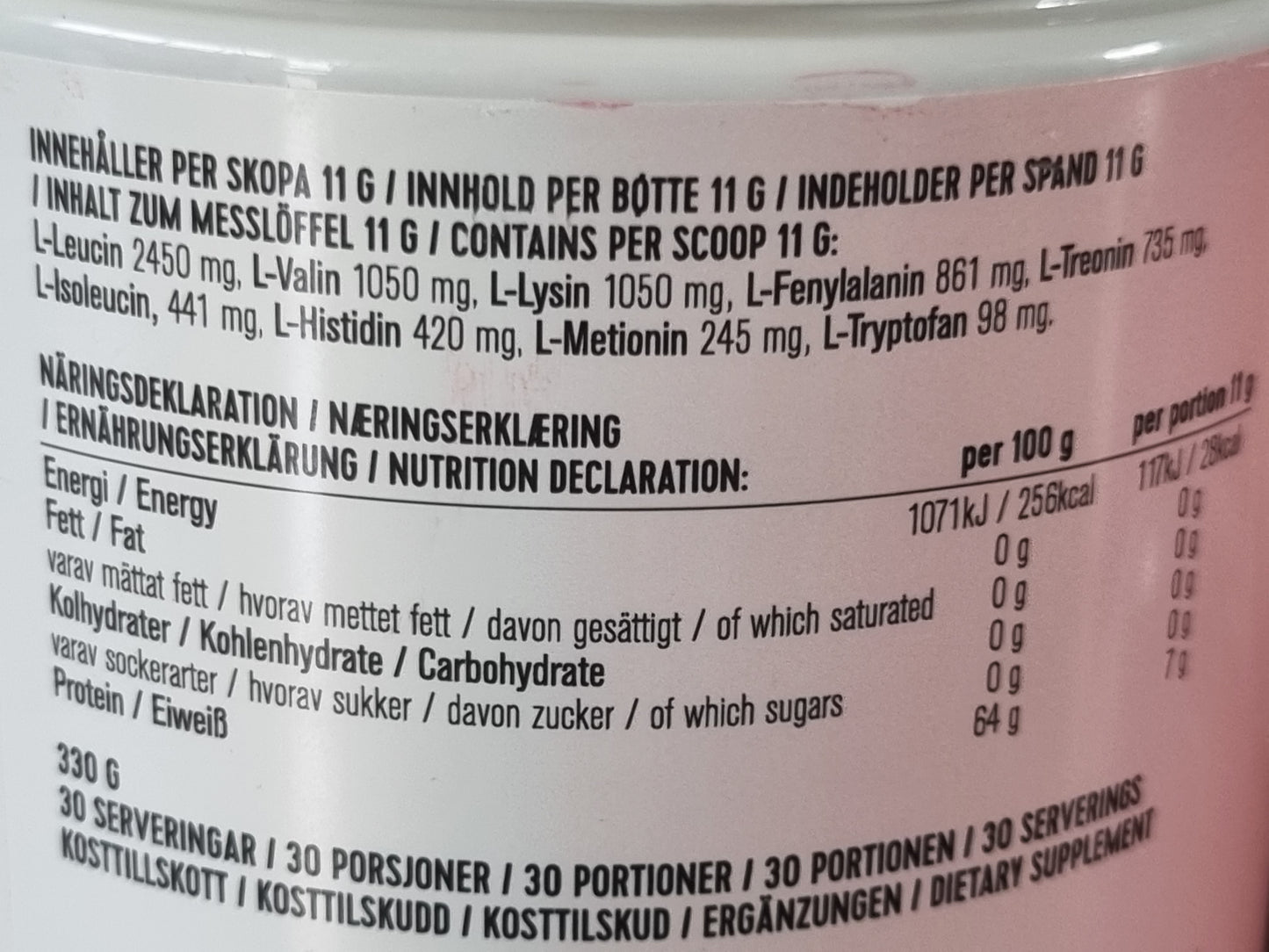 Poudre d'acides aminés OneHundred gratuite, 100 % végétalienne, sans sucre