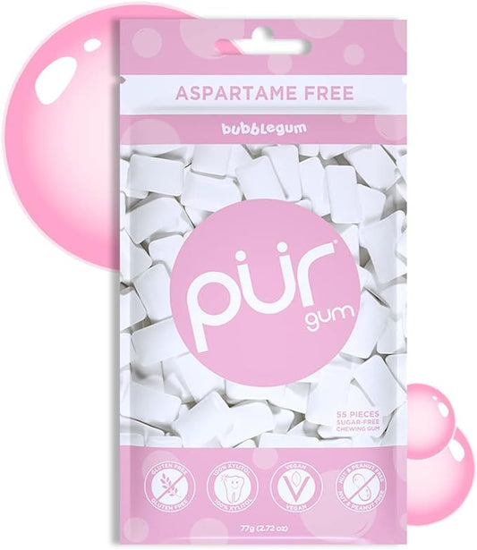 PUR Gum | Gomma Da Masticare Senza Zucchero | 100% Xilitolo | Vegana, Senza Aspartame, Senza Glutine e Adatta ai Diabetici | Gomma Naturale Al Sapore Di Bubblegum, 55 Pezzi (Confezione da 1) Marca: PUR