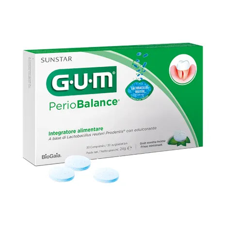 GUM® PerioBalance® a base di Limosilactobacillus reuteri Prodentis® Un EFFICACE COADIUVANTE alla pulizia professionale dei denti, per la gestione della parodontite cronica, parodontite avanzata e della gengivite gravidica.