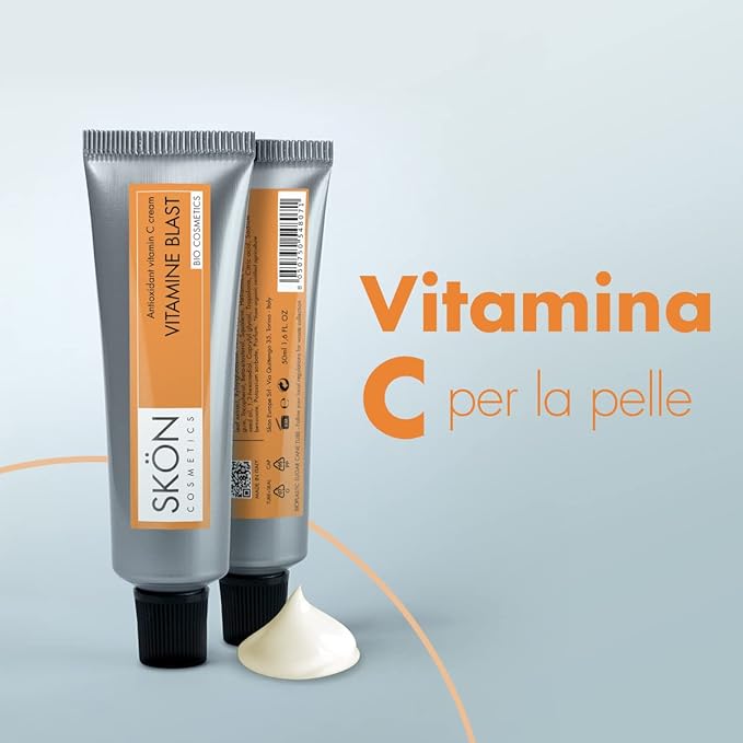 SKÖN CREMA CON VITAMINA C, Bio, triplice azione antiossidante, antiaging e illuminante. Con aloe vera Bio e lichene islandico.