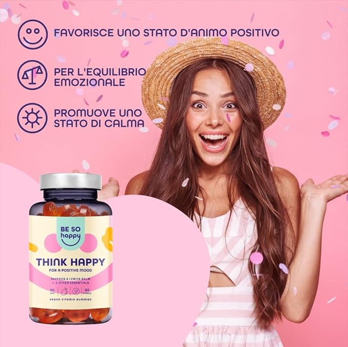 Besohappy Vitamine per L'equilibrio Emotivo | Con Zafferano, Melissa, Camomilla e Vitamina ,Vegan, senza Glutine e senza LattosioB6 | Per uno Stato D'animo Positivo