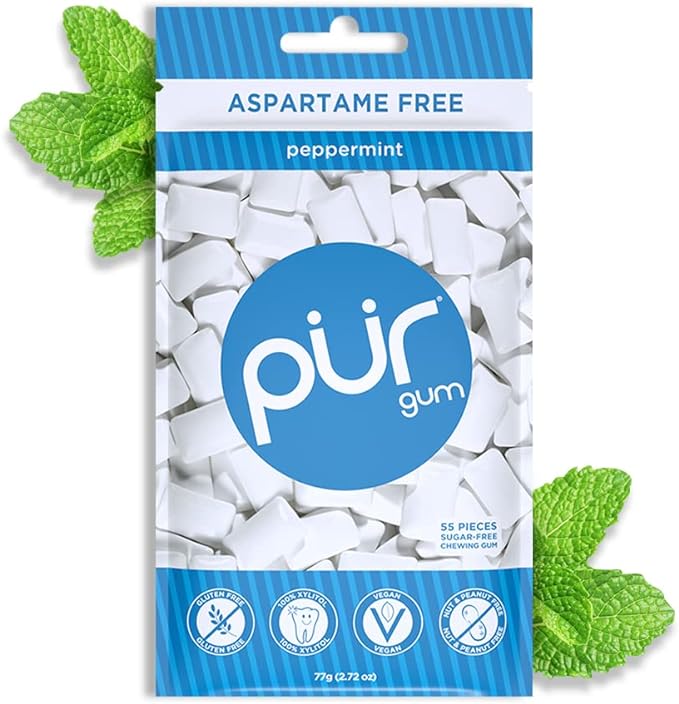 PUR Gum | Gomma da masticare senza zucchero | 100% Xilitolo | Vegana, senza aspartame, senza glutine e per diabetici | Gomma naturale al gusto di Peppermint, 55 pezzi (confezione da 1)