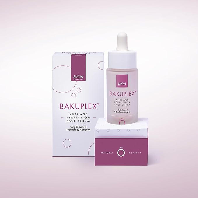 Skön Bakuplex - Siero Viso Antiage con Vitamina E Acido Ialuronico e Bakuchiol, Siero Viso Antirughe ad Azione Idratante e Levigante, Contrasta Rughe e Segni del Tempo, per Tutti i Tipi di Pelle, 30ml