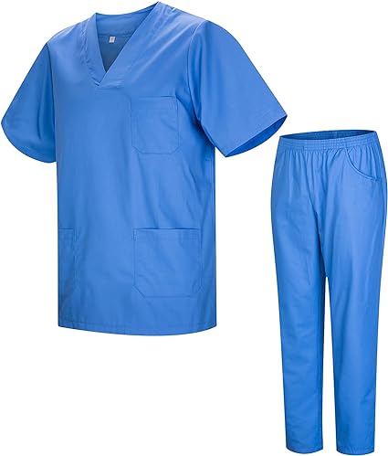 ENSEMBLE DE MÉDECIN AVEC VESTE + PANTALON Couleur BLEU POUDRE 