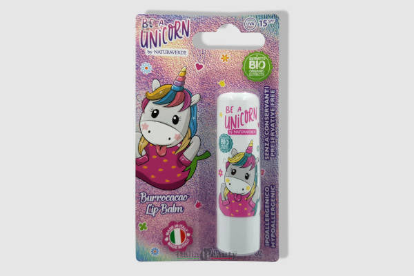 Naturaverde | Kids - Be A Unicorn - Beurre de Cacao Fraise, Beurre de Cacao pour Enfants au Beurre de Karité BIO, avec Filtres UVA-UVB - SPF 15, Rouge à Lèvres 5,7 ml