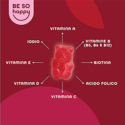 BeSoHappy Multivitaminico Per il Sistema Immunitario, la Stanchezza e L'affaticamento | Con Vegan, senza Glutine e LattosioVitamine A, B6, B12, C, D ed E