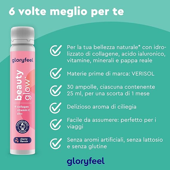 Collagene da Bere Beauty Glow, con Acido Ialuronico, Biotina, Vitamina C, Pappa Reale