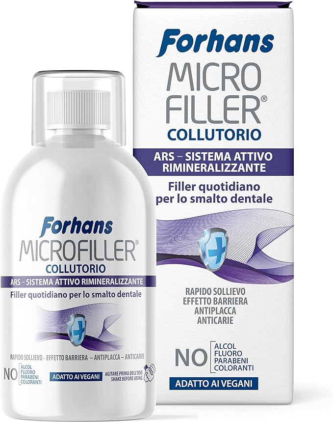 Forhans, Collutorio Microfiller, Remineralizzante, per lo Smalto Dentale, Dona Rapido Sollievo per Denti Sensibili, Azione Antiplacca, Senza Parabeni e Fluoro, 500 ml