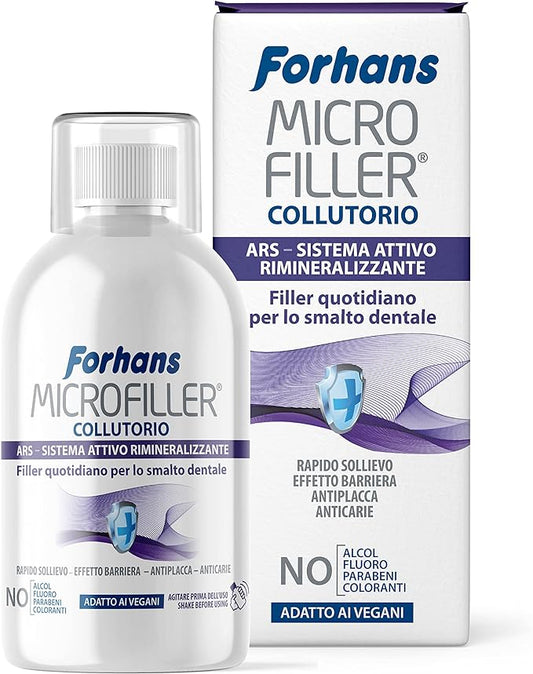 Forhans, Collutorio Microfiller, Remineralizzante, per lo Smalto Dentale, Dona Rapido Sollievo per Denti Sensibili, Azione Antiplacca, Senza Parabeni e Fluoro, 500 ml