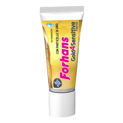 Forhans, Dentifricio Gold 4SensitiveTeeth, in Gel con Particelle d'Oro, per Denti Sensibili, Azione Antibatterica e Antinfiammatoria, per Igiene Orale, Alito Fresco, con Mica e Potassio Nitrato, 75ml