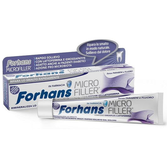 Forhans, Dentifricio Micro Filler, Dentifricio Remineralizzante e Protezione della Dentina, Rinforza e Ripara Smalto dei Denti, Senza Parabeni e Fluoro - 75 ml