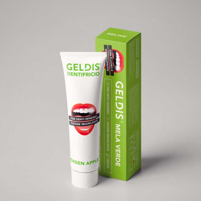 GELDIS Dentifricio Remineralizzante per Denti Sensibili con Azione Anticarie per Pulizia Denti | Alito fresco e profumato | 100% Vegan 100% Riciclabile |100 ml (Mela Verde, 1 Pezzo)