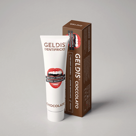 GELDIS Dentifricio Remineralizzante per Denti Sensibili con Azione Anticarie per Pulizia Denti | Alito fresco e profumato | 100% Vegan 100% Riciclabile |100 ml (Cioccolato, 1 Pezzo)