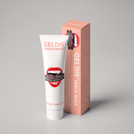 GELDIS Dentifricio Remineralizzante per Denti Sensibili con Azione Anticarie per Pulizia Denti | Alito fresco e profumato | 100% Vegan 100% Riciclabile |100 ml (Pesca, 1 Pezzo)