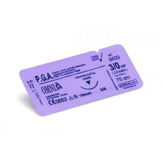 PGA SUTURES 75cm 3/8 CERCLE DOS POINTU 24pcs COUPES POINTES 